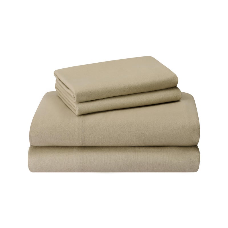 Featherhead 100% Cotton 4PCs Flannel Sheet Set | Double-Brushed for Extra Softness, Warm & Breathable, Extra Deep Pockets fits Up to 17    (Beige, Queen) - Image 1
